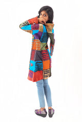 Handmade Patchwork Boho Hoodie 100% Pre-Washed Cotton Blue Purple Tones S-M-L-XL