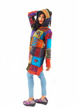 Handmade Patchwork Boho Hoodie 100% Pre-Washed Cotton Blue Purple Tones S-M-L-XL