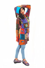 Handmade Patchwork Boho Hoodie 100% Pre-Washed Cotton Blue Purple Tones S-M-L-XL