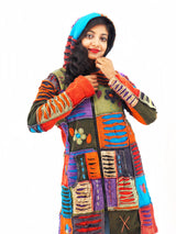 Handmade Patchwork Boho Hoodie 100% Pre-Washed Cotton Blue Purple Tones S-M-L-XL