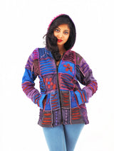 Handmade Patchwork Boho Hoodie 100% Pre-Washed Cotton Purple Tones S-M-L-XL