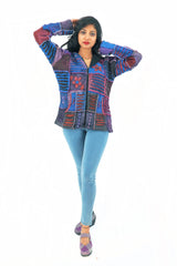 Handmade Patchwork Boho Hoodie 100% Pre-Washed Cotton Purple Tones S-M-L-XL