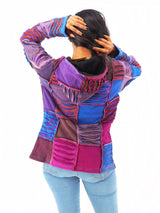 Handmade Patchwork Boho Hoodie 100% Pre-Washed Cotton Purple Tones S-M-L-XL