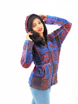 Handmade Patchwork Boho Hoodie 100% Pre-Washed Cotton Purple Tones S-M-L-XL