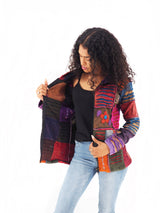 Handmade Patchwork Boho Hoodie 100% Pre-Washed Cotton Brown Magenta Tones S-M-L-XL