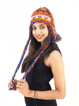 Handmade Crochet Hand Knitted Boho Hippie 100% Wool Fleece Lined Hat 6039