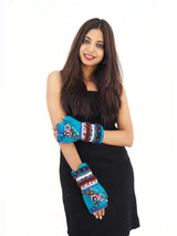 Handmade Crochet Hand Knitted Boho 100% Wool Fleece Lined Texting Gloves 6094