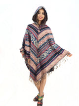 Handmade Hand Loomed Yak Wool Large Shawl Hooded Poncho 6177