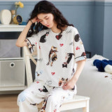 Sleep Wear 100% Soft Cotton Cat Print Pajama Set Lounge wear M L XL XXL 3XL