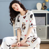 Sleep Wear 100% Soft Cotton Cat Print Pajama Set Lounge wear M L XL XXL 3XL