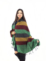 Cozy and stylish yak wool shawl blanket with vibrant striped design. Ideal as a meditation shawl, throw, or elegant winter wrap.