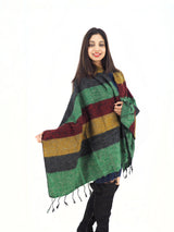 Handmade yak wool shawl blanket with multicolor stripes, soft and warm. Perfect for meditation, as a throw, or a stylish winter wrap.
