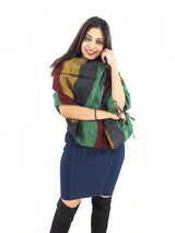 Soft and warm yak wool shawl blanket with a multicolor striped pattern. A perfect accessory for layering, meditation, or home decor.