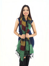 Versatile yak wool shawl blanket in a striped pattern, hand-loomed for comfort. Can be worn as a scarf, wrap, or cozy throw.