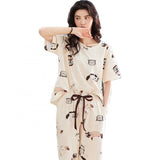 Sleep Wear 100% Soft Cotton Cat Print Pajama Set Lounge wear M L XL XXL 3XL
