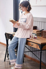 Sleep Wear 100% Soft Cotton Pajama Set Lounge wear M L XL 2XL 3XL Long Sleeves