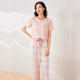 Sleep Wear 100% Soft Cotton Pink Plaid Pajama Set Lounge wear S M L