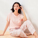Sleep Wear 100% Soft Cotton Pink Plaid Pajama Set Lounge wear S M L