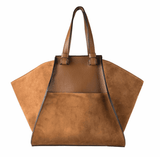Brown leather and suede handbag, front view