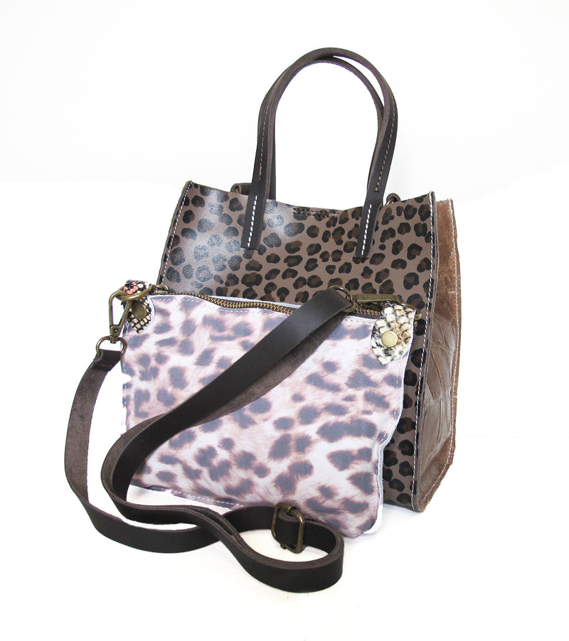 Leopard print detachable purse with handbag