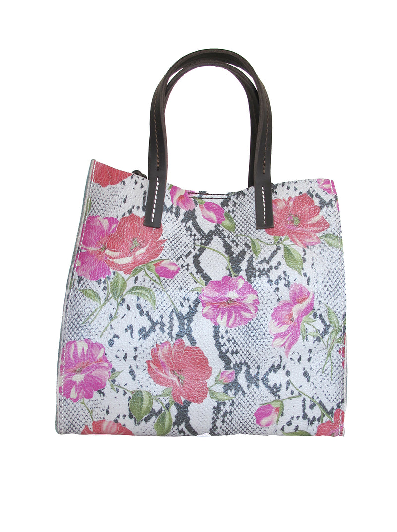 Floral python print handbag, Italian crafted luxury accessory.