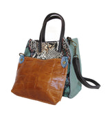 Multi-color python print handbag with brown detachable purse.