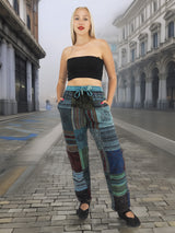 Handmade Casual Boho Cotton Patchwork Pants Size S/M-L/XL-XXL Blue