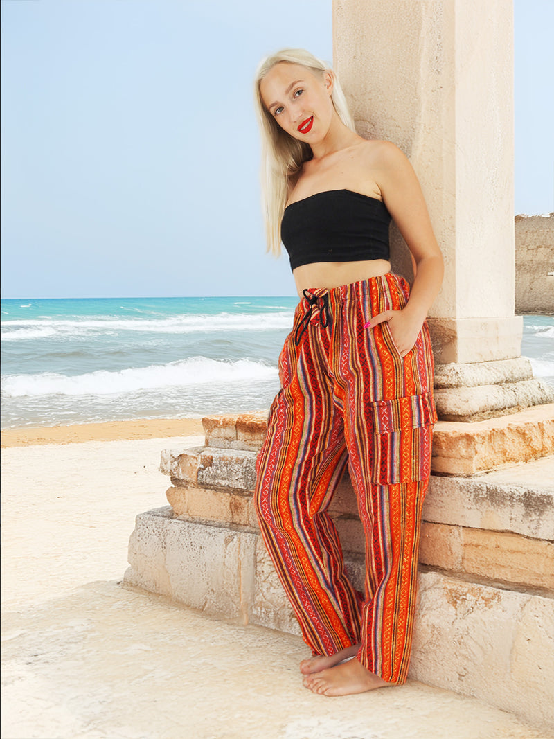 Relaxed-fit cotton pants with beach view