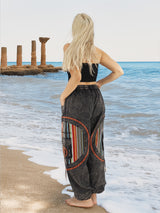 Back view of boho cotton yoga pants by ocean