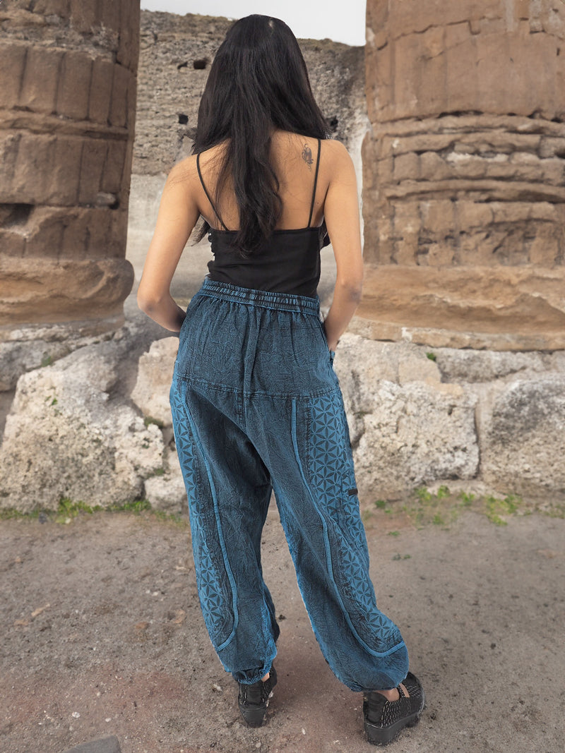 Handmade Casual Boho Cotton Hippie Yoga Pants Size M-L-XL Blue