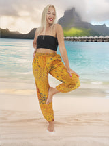 Handmade Floral Patchwork Bohemian Cotton Hippie Yoga Pants Orange Tones