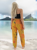 Handmade Floral Patchwork Bohemian Cotton Hippie Yoga Pants Orange Tones