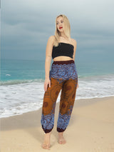 Unisex Harem Yoga Hippie Boho Pants in Copper And Blue With Mandala