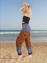 Unisex Harem Yoga Hippie Boho Pants in Copper And Blue With Mandala