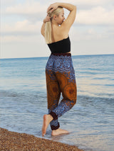 Unisex Harem Yoga Hippie Boho Pants in Copper And Blue With Mandala