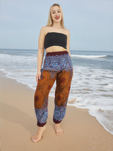 Unisex Harem Yoga Hippie Boho Pants in Copper And Blue With Mandala