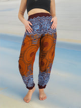 Unisex Harem Yoga Hippie Boho Pants in Copper And Blue With Mandala