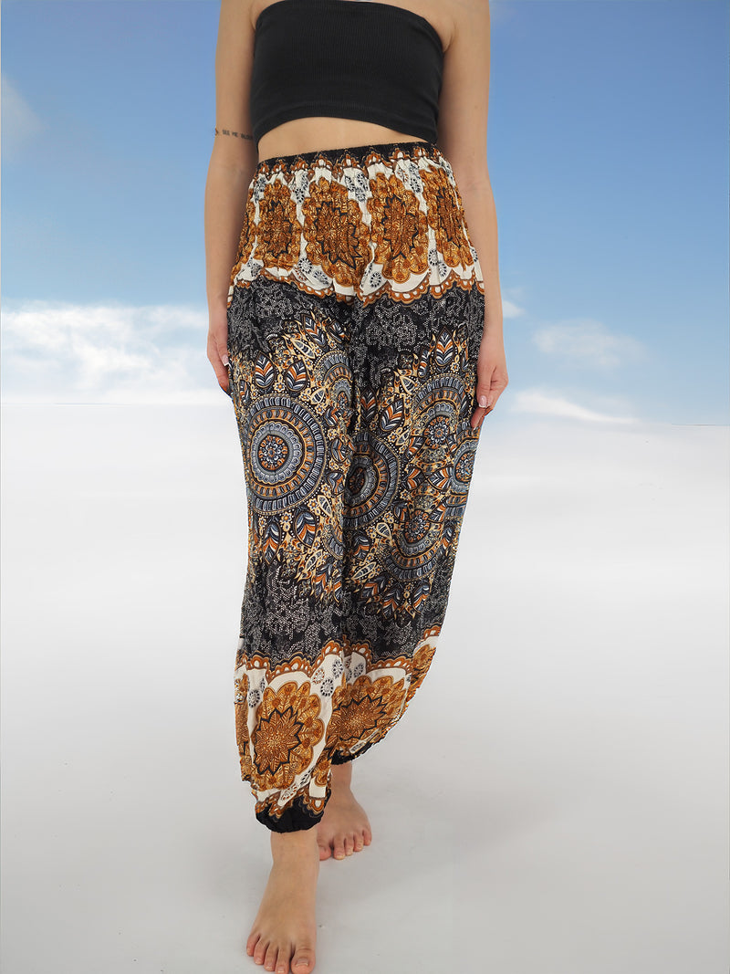 Unisex Harem Yoga Hippie Boho Pants in Navy And Copper Tones Color XL