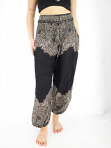 Unisex Harem Yoga Hippie Boho Pants in Black And White With Mandala Print