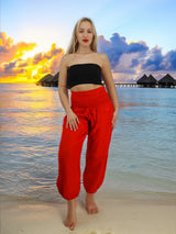 Unisex Harem Yoga Hippie Boho Pants Solid vibrant Red