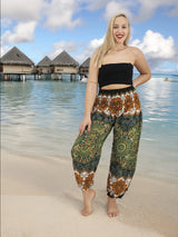 Unisex Harem Yoga Hippie Boho Pants in Green And Brown Tones