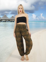 Unisex Harem Yoga Hippie Boho Pants Olive Green Paisly Print