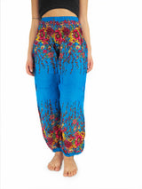 Unisex Harem Yoga Hippie Boho Pants Blue And Red Floral Print