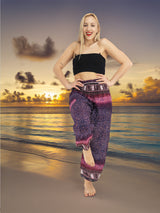 Unisex Harem Yoga Hippie Boho Pants in Purple With Pink Print