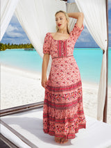 Bohemian Gypsy Hippy Cotton Light Weight Long Dress Pink Floral 
