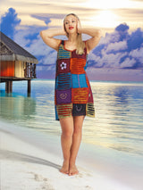 Handmade Patchwork Boho Dress 100% Pre-Washed Cotton Blue Multi Color