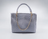 Woven Braided Pattern Blue Leather Medium Handbag Handmade In Italy
