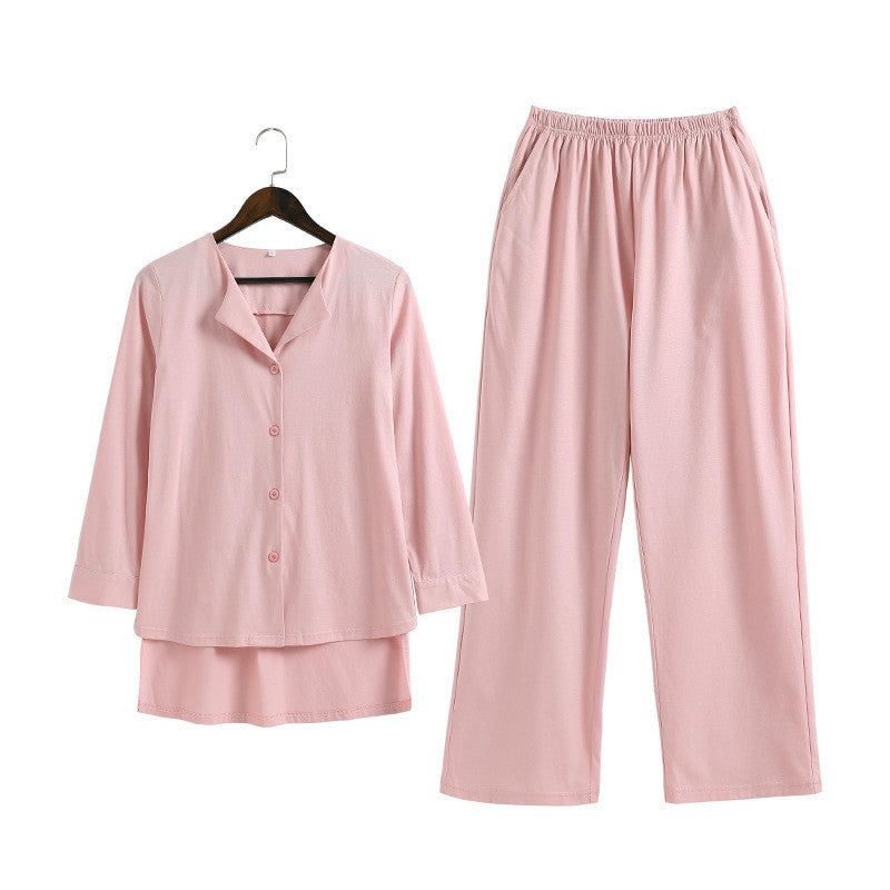 Sleepwear 100% Soft Cotton Pajama Set Solid Pink Lounge wear S M L Long Sleeves