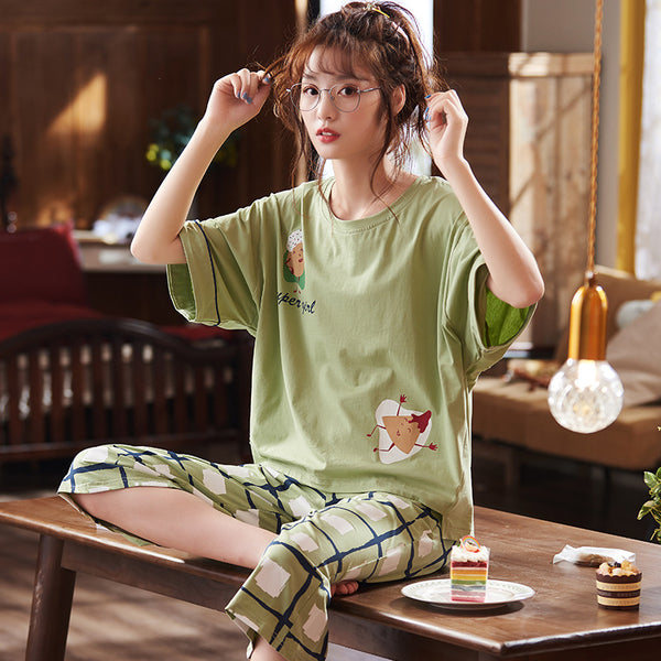 Sleepwear 100% Soft Cotton Green Pajama Set Lounge wear M L XL