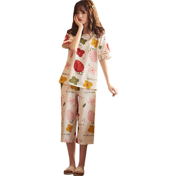 Sleepwear 100% Soft Cotton Strawberries Pajama Set Lounge wear M L XL 2XL